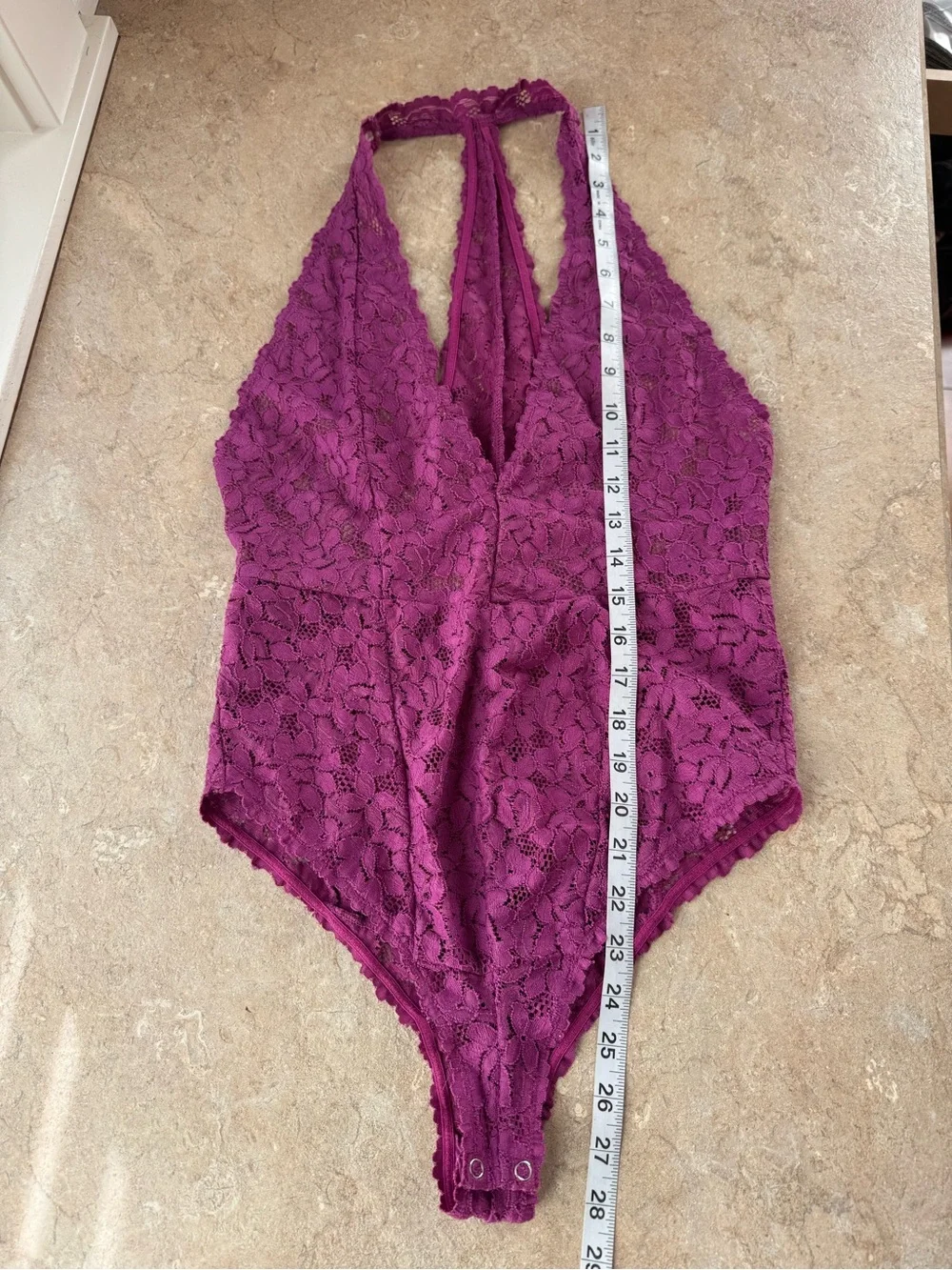 Free People Intimately Avery Lace Bodysuit, Vibrant Orchid- Size Medium